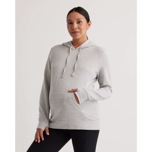 SuperSoft Fleece Maternity & Nursing Hoodie in Heather Grey