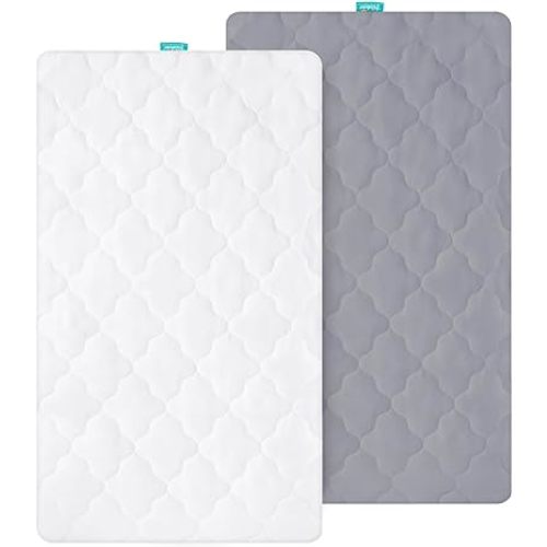 Bassinet Mattress Pad Cover Waterproof, Fits 20” x 33” BCOL 3 in 1, wayfong, venowu, Cowiewie, Semphis, Earth&ME, Uuoeebb and INFANS Baby Bassinet, 2 Pack, Ultra Soft Breathable, White and Grey