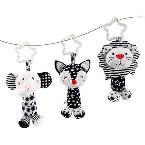 Black & White Baby Wind Chime Hanging Toys - High Contrast Rattles for Newborns 0-12 Months, Stroller & Car Seat Mobile, Hanging Rattle Toys for Babies, Clip Hanging Plush Squeeze Toys