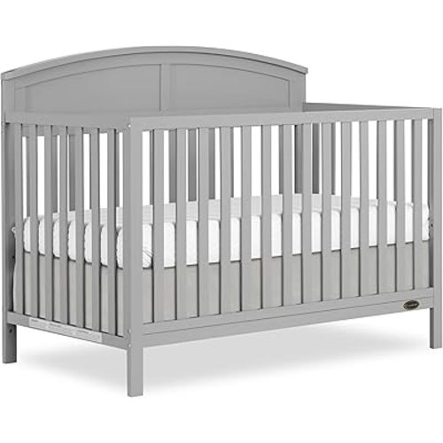 Dream On Me Storybrooke 5-in-1 Convertible Full-Size Baby Crib in Pebble Grey, GreenGuard Gold & BSA, Convert to Toddler, Day & Full-Size Bed Sustainable Pinewood, 3 Mattress Heights