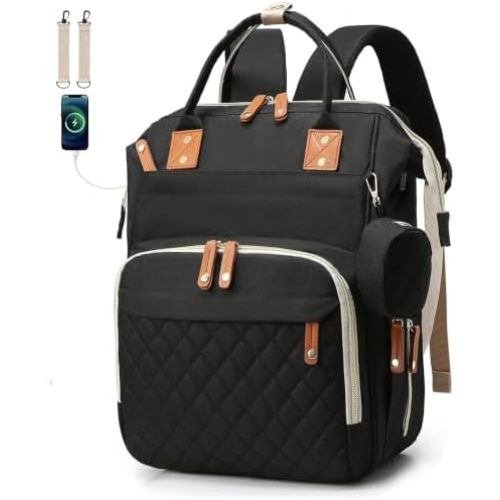 Black Diaper Bag Backpack, Multifunctional Waterproof Mommy Bag with Changing Pad, USB Port, Stroller Straps, Large Capacity Baby Travel Bag (balck)
