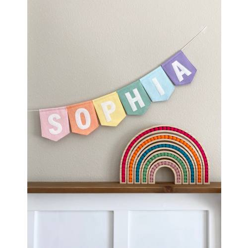 Pastel Felt Name Bunting - Large Felt Flag Garland - Girls Room Banner Decoration | Pink Rainbow