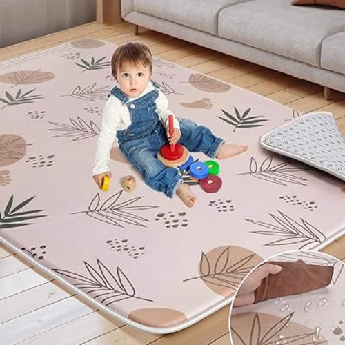74x50 Playpen Mat Foam Thick, 1 inch Thicker & Waterproof Baby Play Mat for Kids Toddlers Infants Floor Crawling, 1" Cushioning Padded Large Playmat for Indoor Outdoor, Gift for Boys Girls, Boho
