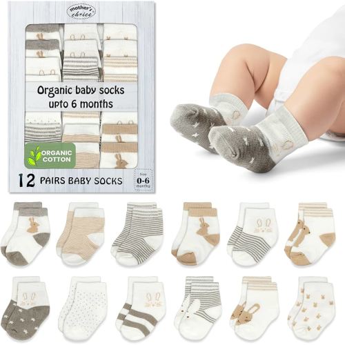 Mother's Choice Organic Cotton Baby Sock Shoes for Baby Girl and Boys 0-6 Months - 12 pairs Soft and Cozy Baby Socks, Gentle Newborn Socks, Perfect Infant Footwear for Comfort and Everyday Use