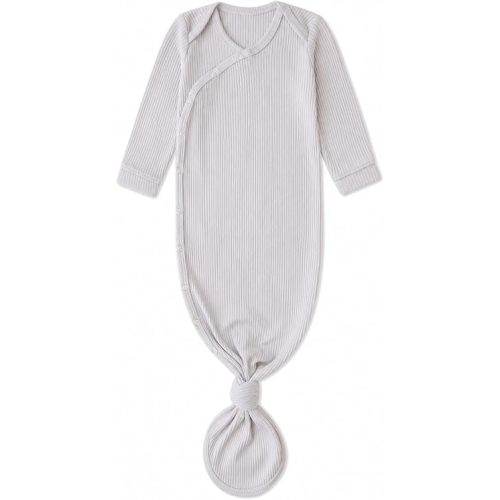 Copper Pearl Baby Gown - Knotted Newborn Sleepers for Baby Boy and Girl, Soft Stretchy Long Sleeve Infant Gowns with Bottom Tie and Hand Mittens, Perfect Hospital Coming Home Outfit (Ash)