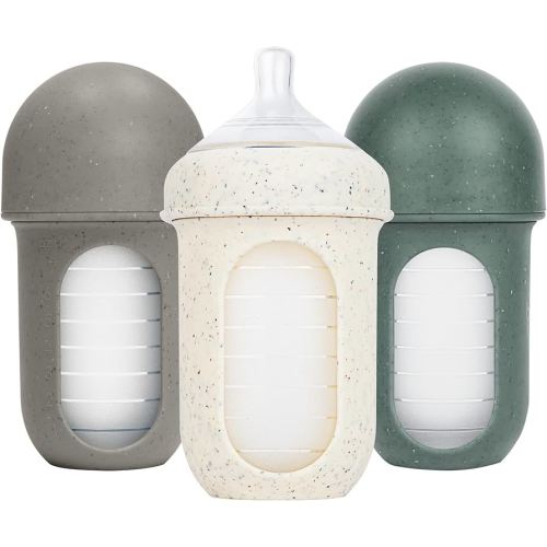 Boon Nursh Bottles - Silicone Baby Bottles Help Ease Colic Symptoms - Formula and Breast Milk Only Touch Platinum Food-Safe Silicone - Medium Flow - Speckle Green - 8 Ounce
