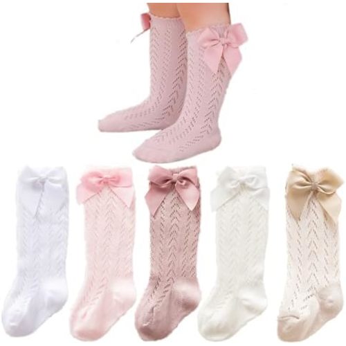 Baby Girls Knee High Socks Toddler Bow Mesh Long Stockings Infants Thin Socks For Spring Summer 5pc