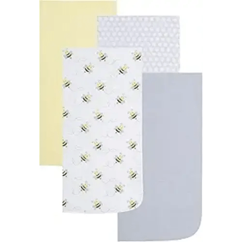 EVERYDAY KIDS 4 Pack of Soft Flannel Receiving Baby Blanket Set for Girls and Boys; Yellow and Gray Baby Swaddle Blankets with Bumble Bee and Honeycomb Designs for Newborn Baby Girl or Boy Nursery
