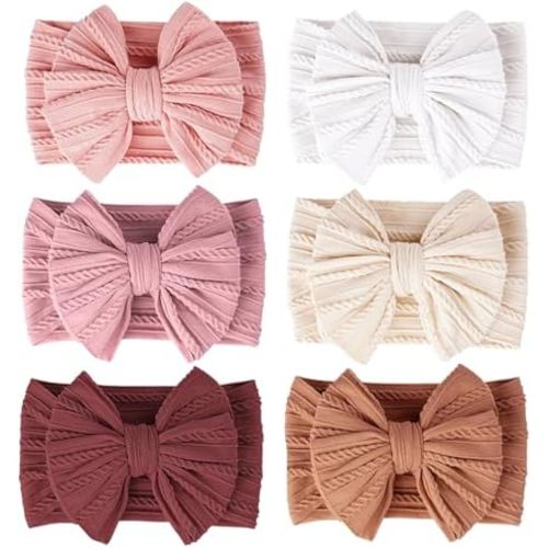 ALinmo 6 Pack Baby Headbands Super Soft Stretchy Nylon Hair Bands Hair Bows Hair Accessories for Baby Girls Newbrons infants Toddlers 03