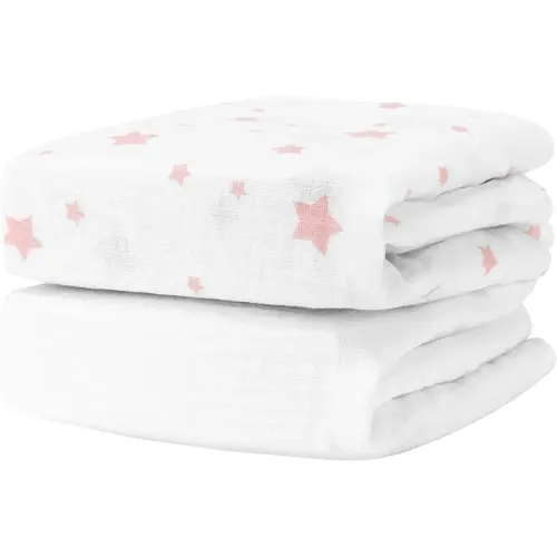 Newton Baby Organic Fitted Crib Sheets (2-Pack) - 100% Breathable and Ultra-Soft, 100% Organic Muslin Cotton, Stardust Print in Blush Coral + Solid White, Fits All Standard Cribs