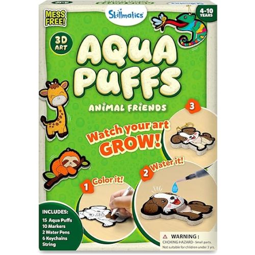 Skillmatics 3D Art Kit - Aqua Puffs Animals, Mess-Free Paint by Number Craft for Kids, DIY Color & Inflate Activity, Travel & Creative Gift for Girls & Boys Ages 4, 5, 6, 7, 8, 9, 10