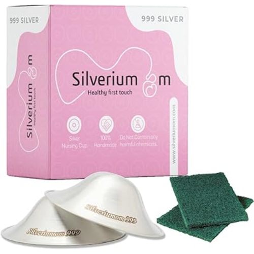 Silveriumom The Original Silver Nursing Cups - Nipple Shields for Nursing Newborn - 100% Pure 999 and Handmade - Nipple Covers Breastfeeding