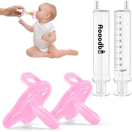 Baby Medicine Dispenser, Baby Medicine Syringe, 0 Months and up Baby Pacifiers, 100% Silicone Pacifiers, BPA-Free (Pink, Model 1)