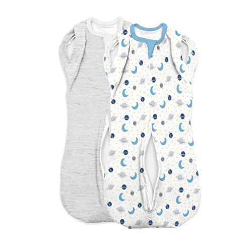 SwaddleMe Arms Free Convertible Pod – Size Large, 3-6 Months, 2-Pack (Zoom to The Moon) Zip-up Baby Swaddle Helps Transition to Arms Out Sleep for Safe Rolling and Self-Soothing