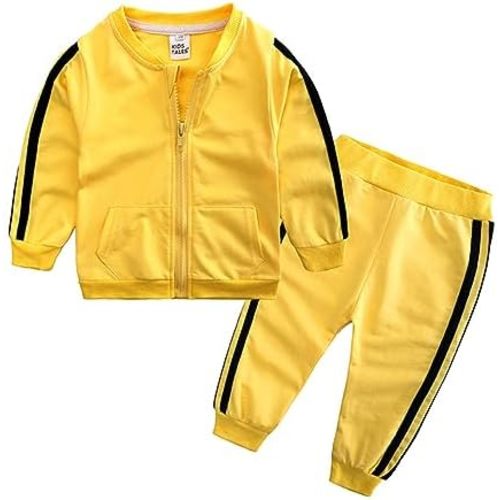 Solid Color Tracksuit Outfit for Toddler Baby Boys Girls Zipper Long Sleeve Sweatsuit Jacket Tops and Pants 2PCS Clothes
