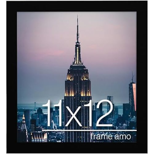 Frame Amo 11x12 Black Modern Picture Frame, 1 inch Border, Acrylic Front, for Wall or Table