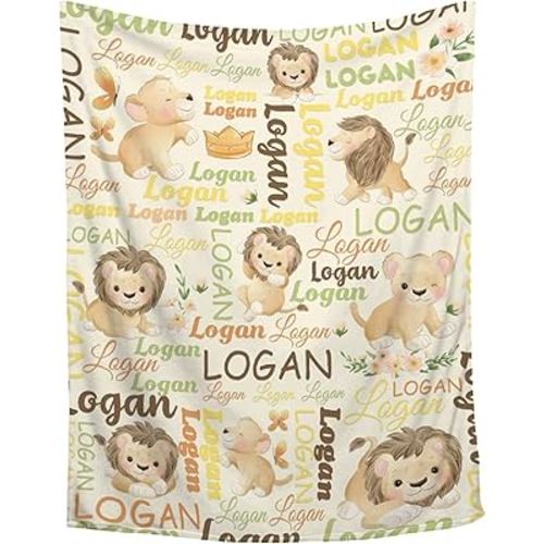 Aniruddha Custom Lion Baby Name Blanket,Personalized Lion Baby Blanket,Custom Blankets with Name for Kids,Customized Blankets for Toddlers Kids Nursery,40"x50"-Throw Size