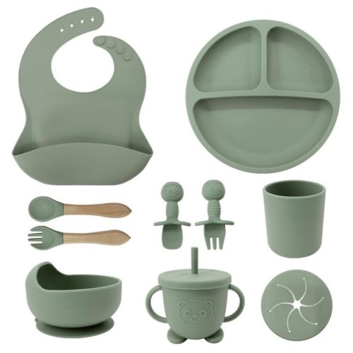 Toddly MealMate Silicone Feeding Set for Baby Led Weaning & Self Feeding - Sage Olive (Green)