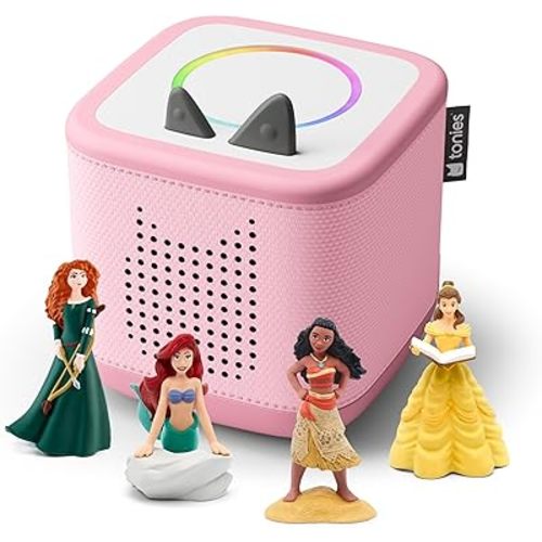 Toniebox 2 Audio Player Disney Princess Bundle for Kids 3+ with Ariel, Moana, Merida, and Belle - Cloud Pink