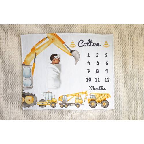 Construction Milestone Blanket Boy, Dump Truck Baby Boy Milestone Blanket, Crane Baby Age Blanket, Excavator Growth Tracker Blanket