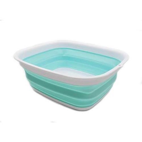 SAMMART Collapsible Tub - Foldable Dish Tub - Portable Washing Basin - Space Saving Plastic Washtub White/Lake Green M (9.45L)