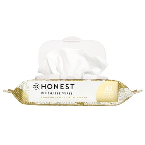 The Honest Company Hypoallergenic Flushable Wipes for Sensitive Skin, Gilded Wings, 42 Count