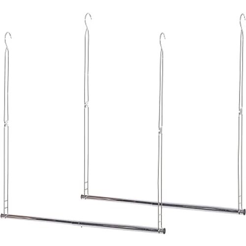 STORAGE MANIAC Hanging Closet Rod, Adjustable Width and Height Closet Hanging Organizer, Space-Saving Clothes Hanging Bar, Closet Extender Hanging Rod Double Closet Hanging Rod, 2 Pack Chrome