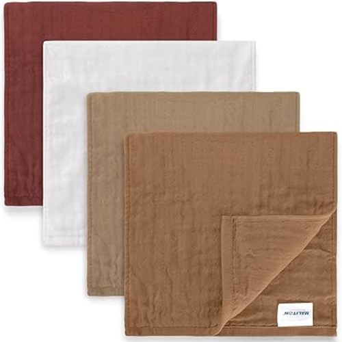 Maliton Muslin Burp Cloths 100% Cotton 20" x 10", 6 Layer Absorbent for Baby Drool and Mess - Non-Irritating & Breathable Baby Burp Cloths for Boys & Girls (Brown and White)