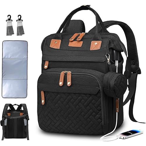 Diaper Bag Backpack Baby Bag for Mom Dad with Changing Pad, 19 Pockets, Large Waterproof Travel Baby Girl Boy Toddle Diaper Bag with Insulated Pocket, Baby Shower Gifts, Black