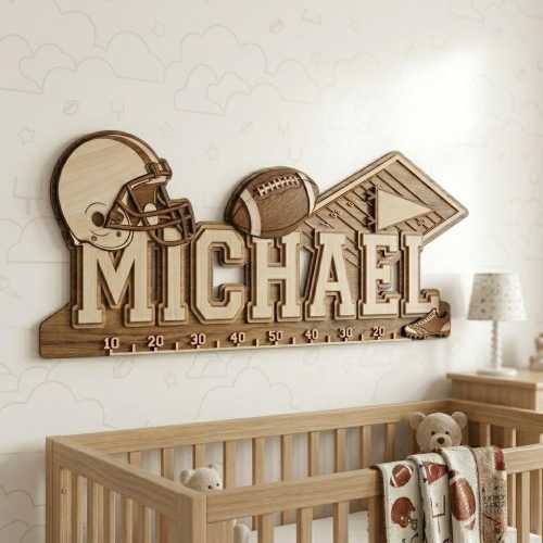 Personalized Football Name Sign, Custom Wooden Football Nursery Decor, Boys Room Sports Baby Name Sign, Football Baby Gift, Kids Name Plaque