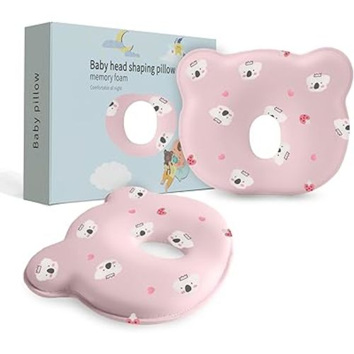 Soft and Breathable Baby Pillow with Memory Foam and Bear Design (Pink Koala)