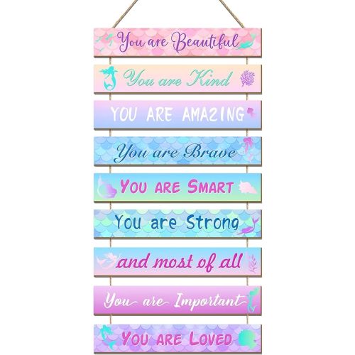 Mermaid Room Decor Set - 9 Pieces, Princess Bedroom Wall Decor, Inspirational Hanging Plaques for Kids & Nursery