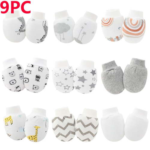 BXJX Baby Boys Cotton Mittens, 9 Pack Neutral Adjustable Breathable No Scratch Kids Gloves Gray Size Free Size