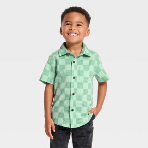 Toddler Boys' Checkered Short Sleeve Button-Down Shirt - Cat & Jack™ Green 12M