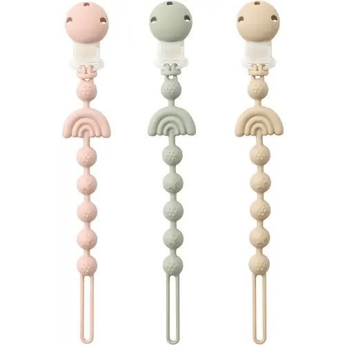 Baby Pacifier Clips One Piece Binky Clip Holder Silicone Teether Clip Pacifier Straps with Clip Baby Teether Toys for Boys and Girls Set of 3 Andy Bear-Ivory+Sage+Blush