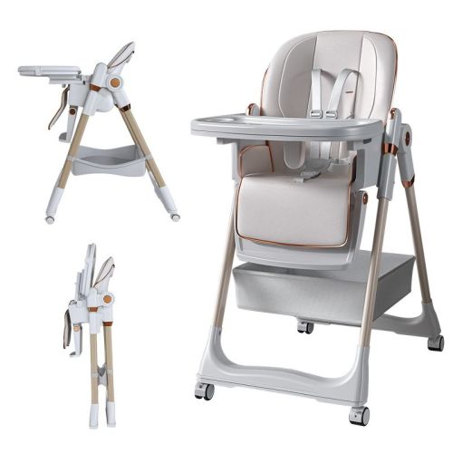 Angel Sar Adjustable Baby High Chair 0-6 Years, Portable Infant Feeding Seat with Safety Belt & Wheels for Home Use, White