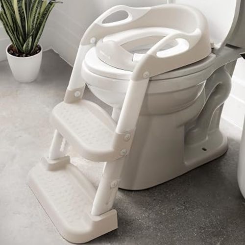 Jool Baby Potty Training Seat with 2 Step Ladder for Toddlers - Splash Guard, Adjustable Height (Oatmeal)