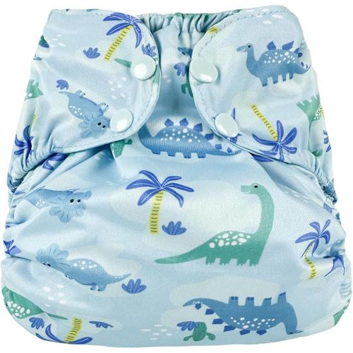 Waterproof Cloth Diaper Cover Reusable Swim Diaper - Adjustable Outer Shell Over an Absorbent Inner Layer to Prevent Urine Blowouts - Outer Dinosaur, Size 1 (7-17lbs)