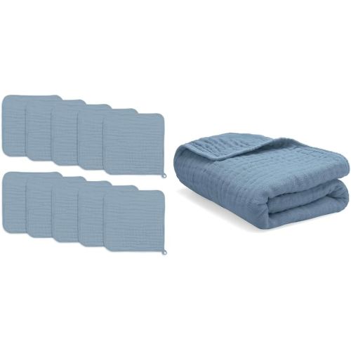 Comfy Cubs Baby Washcloths, Muslin Cotton Baby Towels and Baby Muslin Blanket Bundled