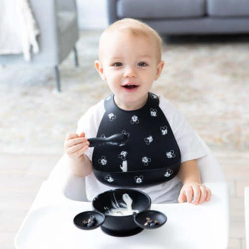 Mickey Mouse Black and White Silicone Bib +Catch-All Pocket | Bumkins