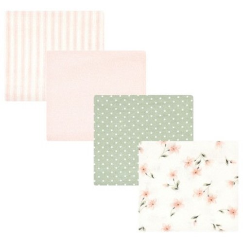 Hudson Baby Infant Girl Cotton Rich Flannel Receiving Blankets, Pink Dainty Floral, One Size