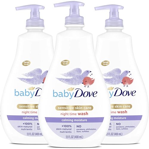 Baby Dove Calming Moisture Sensitive Skin Night Time Wash, 3 Pack Hypoallergenic and Tear-Free Bath Wash, Scented, Suitable for Newborns, 400 ml (3x 13.52 oz)