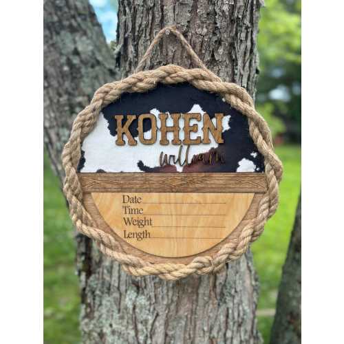 Western Baby Announcement Sign: Custom Nursery Decor, Faux Cowprint