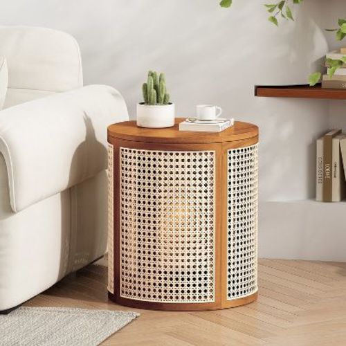 Christopher Knight Home Orvian Modern Hollow Rubberwood and Rattan Round Side Table