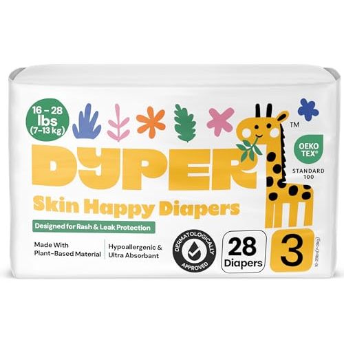 DYPER - Baby Diapers Size 3 (28 Count) - Plant Based Disposable Diapers for Day and Overnight Premium Leak Protection, Skin-Friendly Comfort with Soft Size 3 Diapers (16-28 lbs)