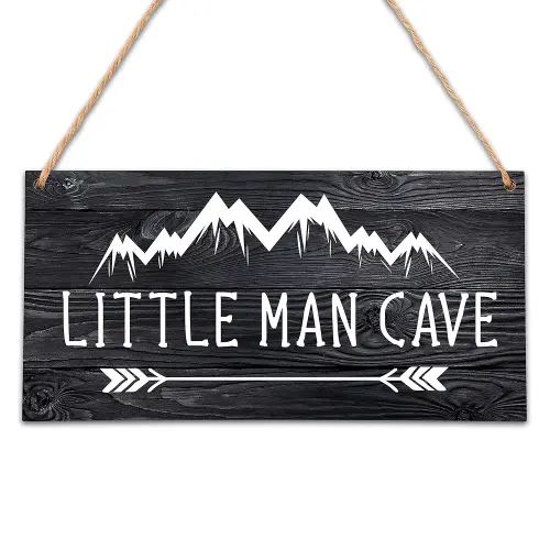 Mountain Nursery Decor for Boys Room, 5"x10" Little Man Cave Wood Sign, Natural Baby Room Wall Decor Playroom Decor, Gift for Baby Shower, Toddler Kids Bedroom Living Room Hanging Sign -A02