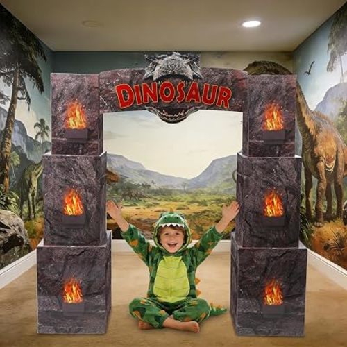 Lot de 7 boîtes de décoration de fête dinosaures avec arche de parc à dinosaures, château de dinosaures jurassique, décoration d'anniversaire pour forêt, forêt, accessoires de séance photo, jungle