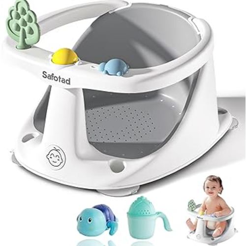 Baby Bath Seat for Babies 6 to 18 Months, Toddler Safety Bathtub Seat, Sit Up Bath Seat for Infant Bath Essentials with Soft Cushion & Suction Cups, Gray