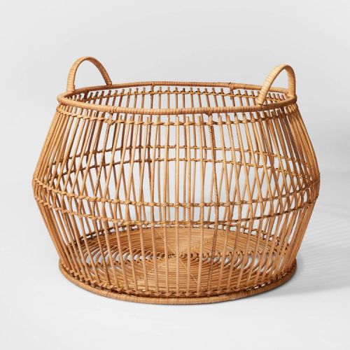 Round Modern Bulging Short Basket Light Stain - Threshold™: Handwoven Rattan Decorative Storage, USDA Organic Certified