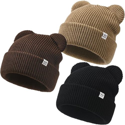 DANMY Baby Beanie Winter Knit Hat with Bear Ear for Infant Toddler Boys Girls Children Soft Knitted Hat Skull Cap